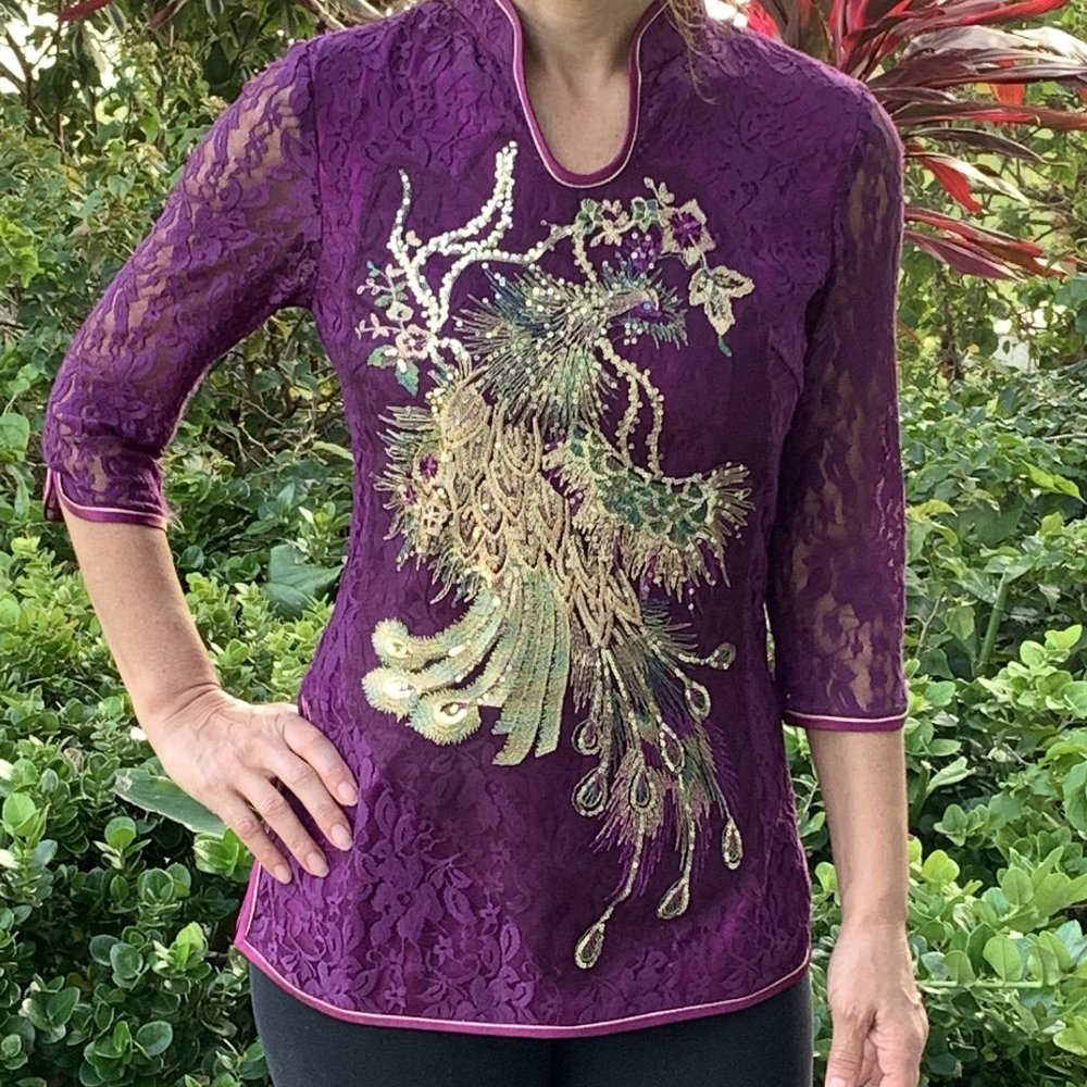 Purple Sequin Peacock Lace Top